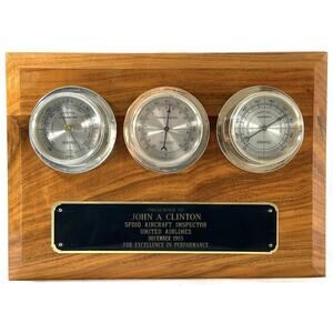United Airlines Award Plaque Springfield Weather Station Barometer Thermometer
